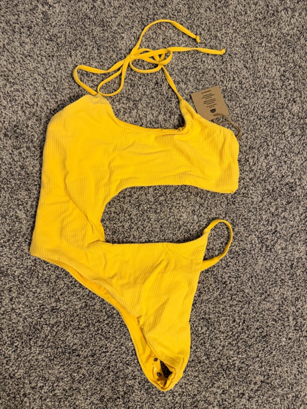 Toast X Free People Yellow Ribbed One-Shoulder Cutout One-Piece Swimsuit
